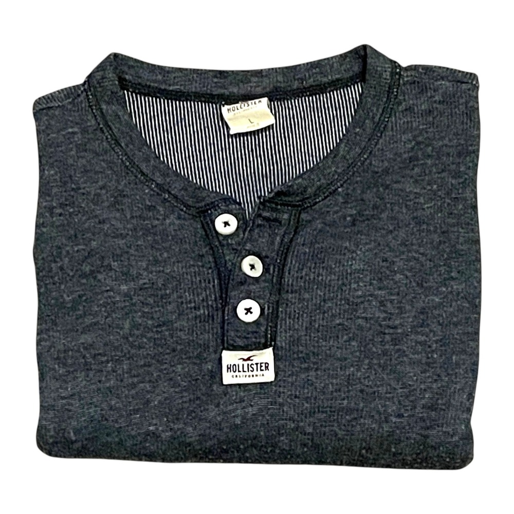 Hollister Mens Long Sleeve Henley Sweater/T-Shirt Size LARGE Charcoal Gray CLEAN